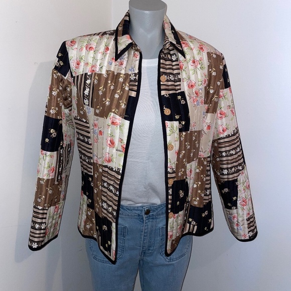 Silkland jacket patchwork silk multicolor floral medium petite - Picture 1 of 4